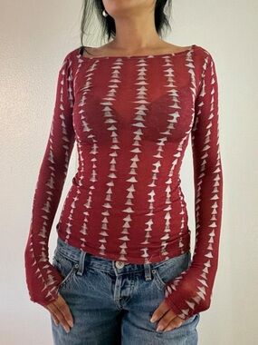 Y2K BCBG Max Azria Burgundy Long Sleeve Top